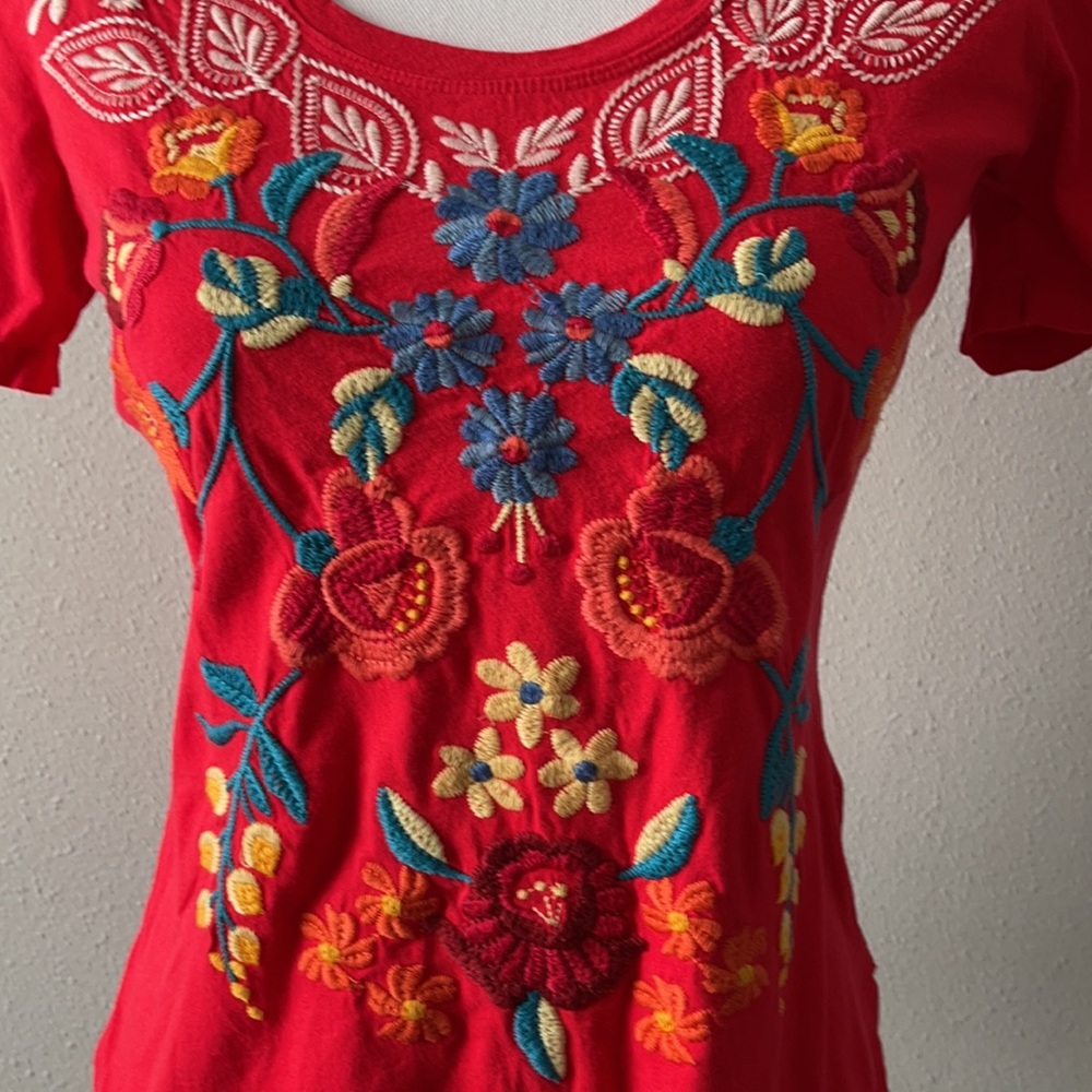 Johnny Was LA Red Floral Shirt-XS